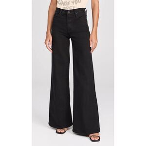 NWOT MOTHER The Lil Twister Sneak Jeans Women's Black Wide-Leg Denim Size 24